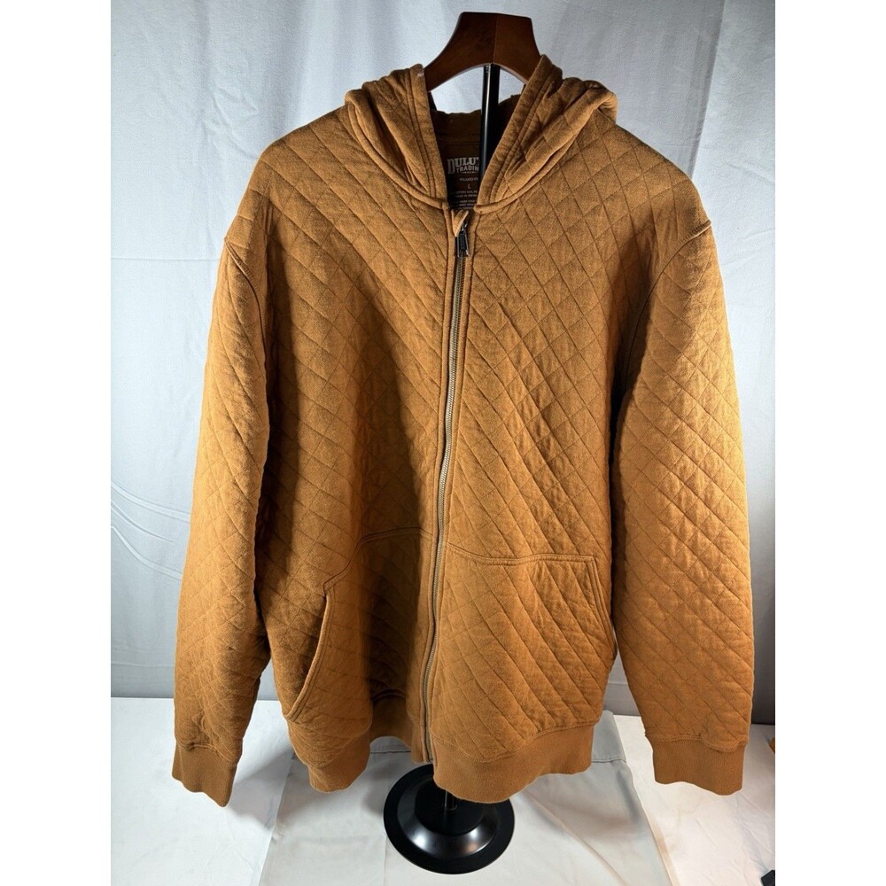 Duluth Trading Powderhorn Hoodie Mens Large Brown Quilted Diamond Full Zip